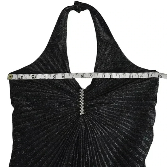 Vintage Kiki Halter Pleated Maxi Dress Metallic Silver Black Mobwife Size Medium - Picture 13 of 16